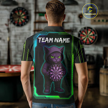 Load image into Gallery viewer, Lightning Cat Tech Green &amp; Blue Neon Dartboard Men's Dart Polo Shirt Funny Dart Jerseys NYN1792