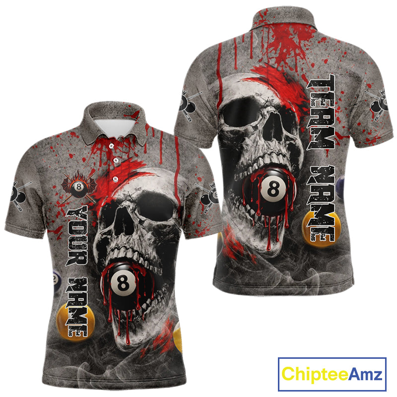 Grunge Skull Billiard Pool Shirts For Men Custom Red Dripping Ball 8 Billiard Team Jerseys NYN2301