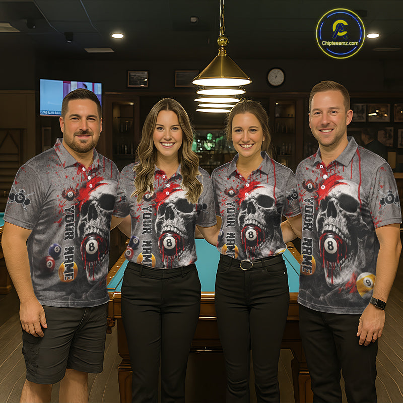 Grunge Skull Billiard Pool Shirts For Women Custom Red Dripping Ball 8 Billiard Team Jerseys NYN2301