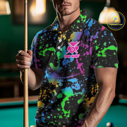 Funny 8 Ball Pool Colorful Paint Splash Custom Name Billiard Shirt For Men Billiard Team Jersey NYN2302