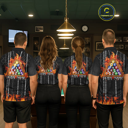 Red Flaming 8 Ball Billiard League Shirts For Women Custom Funny Bear Billiard Team Jerseys NYN2307
