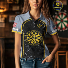 Load image into Gallery viewer, Custom Grey And Yellow US Flag Dartboard Dart Shirts For Women Patriotic Dart Team Jerseys NYN0042