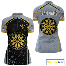 Load image into Gallery viewer, Custom Grey And Yellow US Flag Dartboard Dart Shirts For Women Patriotic Dart Team Jerseys NYN0042