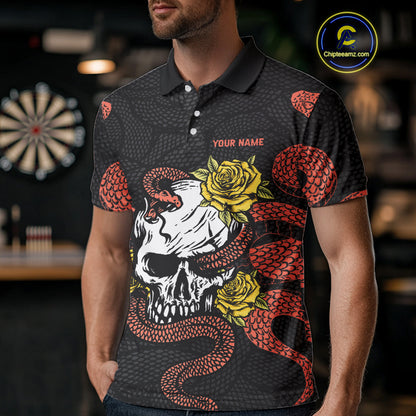 Custom Orange Cobra Roses Skull Dartboards Dart Shirts For Men, Dart Team Jerseys NYN0044