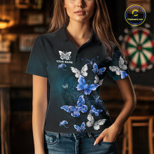 Load image into Gallery viewer, Custom Blue Butterfly Dart Polo &amp; 1/4-Zip Shirt For Women Darts Team Shirt With Butterflies NYN3350