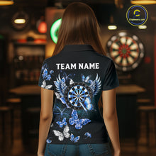 Load image into Gallery viewer, Custom Blue Butterfly Dart Polo &amp; 1/4-Zip Shirt For Women Darts Team Shirt With Butterflies NYN3350