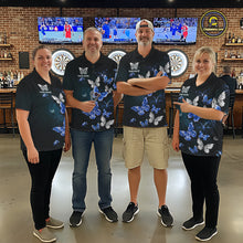 Load image into Gallery viewer, Custom Blue Butterfly Dart Polo &amp; 1/4-Zip Shirt For Women Darts Team Shirt With Butterflies NYN3350