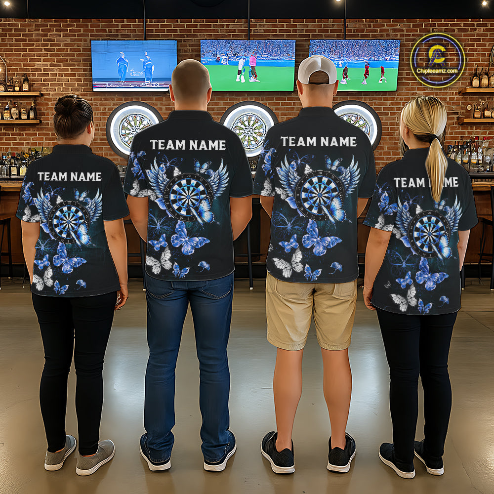 Custom Blue Butterfly Dart Polo & 1/4-Zip Shirt For Women Darts Team Shirt With Butterflies NYN3350