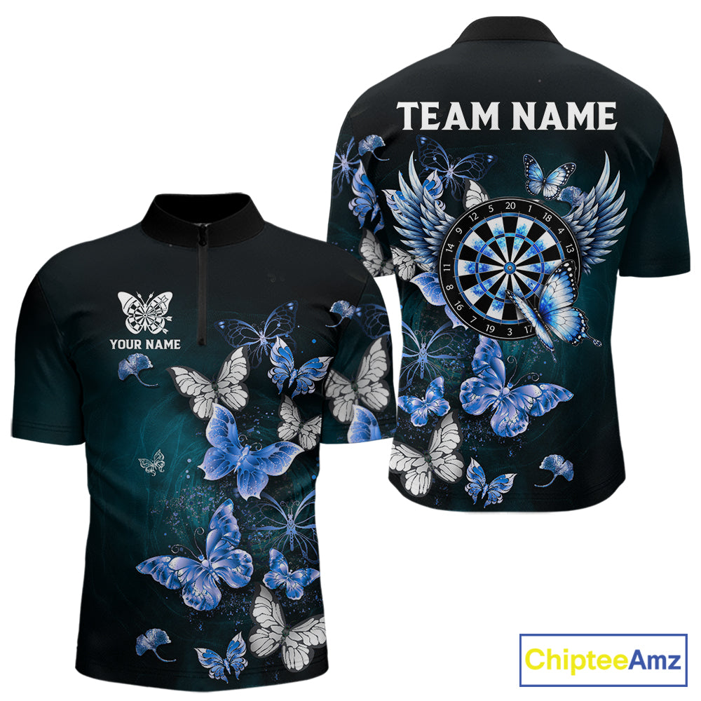 Blue butterfly dart 1/4-zip shirt for men custom darts team apparel