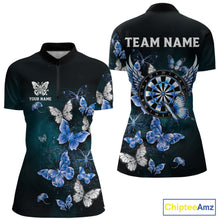 Load image into Gallery viewer, Blue butterfly dart 1/4-zip shirt for women custom darts team apparel