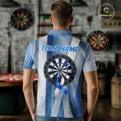 White & Blue Grunge Ribbon Dartboard Dart Shirt For Men Custom Prostate Cancer Dart Team Jerseys NYN3352