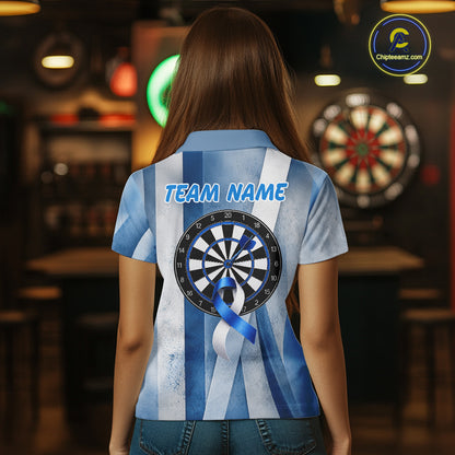 White & Blue Grunge Ribbon Dartboard Dart Shirt For Women Custom Prostate Cancer Dart Team Jerseys NYN3352