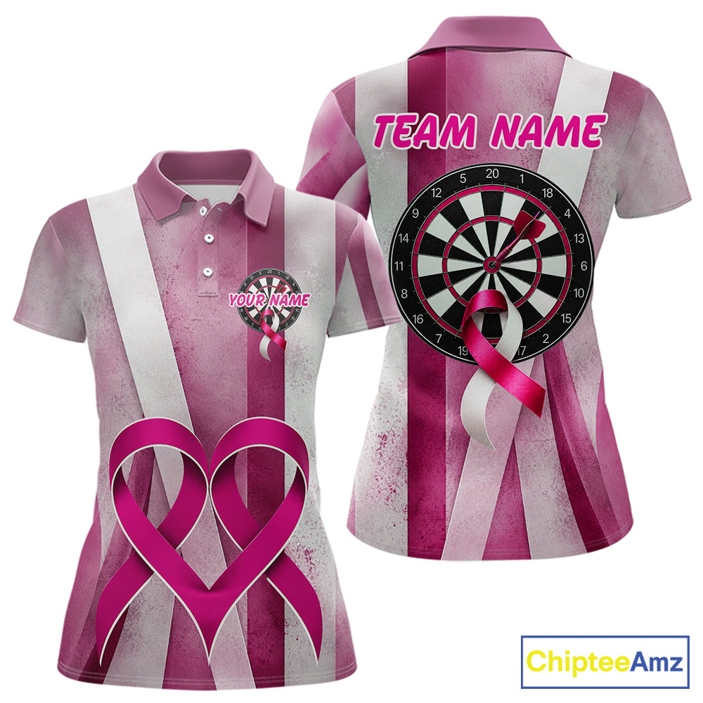White and pink grunge ribbon dartboard shirt for women breast cancer jersey