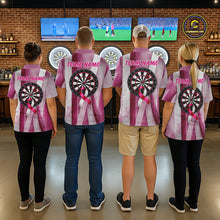 Load image into Gallery viewer, White &amp; Pink Grunge Ribbon Dartboard Dart Shirt For Women Custom Breast Cancer Dart Team Jerseys NYN3353