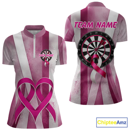 White and pink grunge ribbon dartboard shirt for women breast cancer jersey