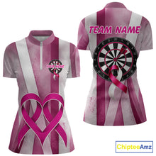Load image into Gallery viewer, White and pink grunge ribbon dartboard shirt for women breast cancer jersey