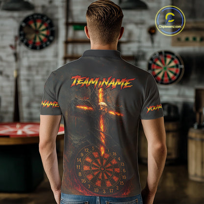Custom Flames Skull Dartboard Halloween Polo Dart Shirt For Men Outfits Dart Team Jersey NYN0871