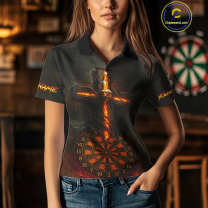 Custom Flames Skull Dartboard Halloween Polo Dart Shirt For Women Outfits Dart Team Jersey NYN0871