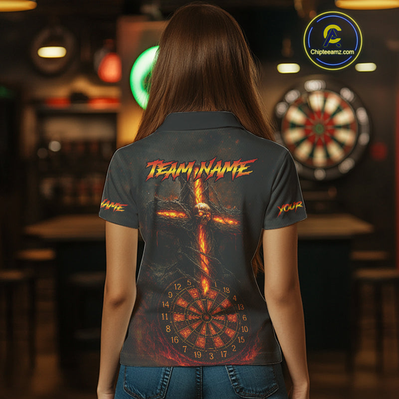 Custom Flames Skull Dartboard Halloween Polo Dart Shirt For Women Outfits Dart Team Jersey NYN0871