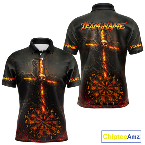 Custom Flames Skull Dartboard Halloween Polo Dart Shirt For Men Outfits Dart Team Jersey NYN0871