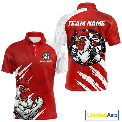 Custom White And Red Rooster Dartboard Dart Men Polo Shirt Funny Dart Team Jerseys NYN1540