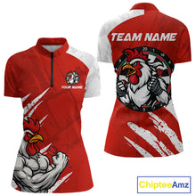 Load image into Gallery viewer, Custom White And Red Rooster Dartboard Dart Women Quarter-Zip Shirt Funny Dart Team Jerseys NYN1540