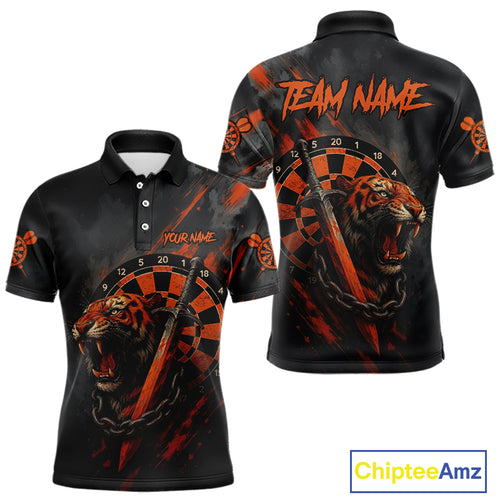 Custom Orange Grunge Tiger Dartboard Horror Dart Men Polo Shirt Outfits Dart Jerseys NYN1542