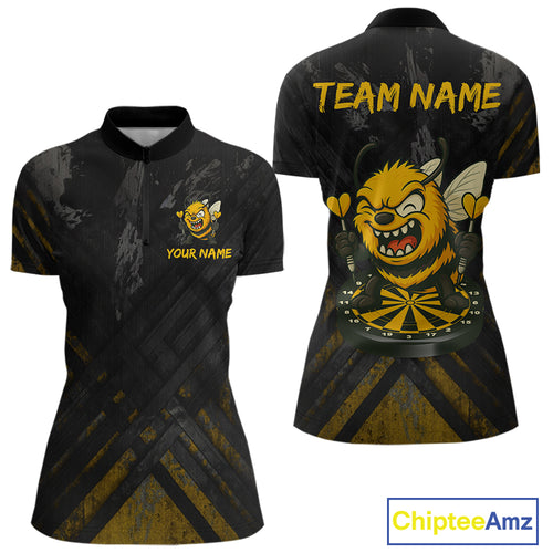 Custom Grunge Black Yellow Funny Bee Dart Quarter-Zip Shirt For Women Dart Jerseys NYN1545