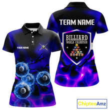 Load image into Gallery viewer, Personalized Blue Holographic Billiard Ball Shirt For Women Pool 8 Ball Billiard Team Jersey NYN2312