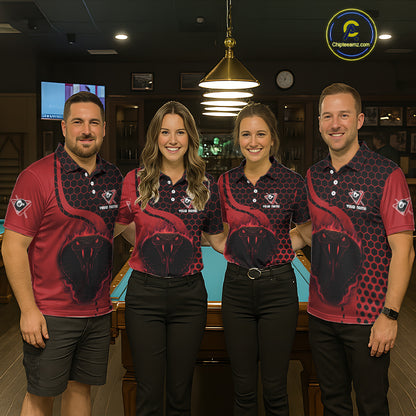 Red Ball 8 Lightning Billiard Polo & Quarter-Zip Jerseys For Women Custom Pool Team Jersey NYN2315