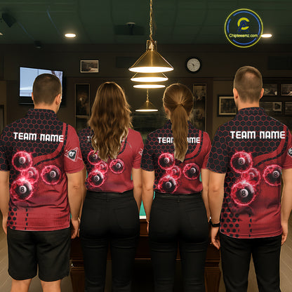 Red Ball 8 Lightning Billiard Polo & Quarter-Zip Jerseys For Women Custom Pool Team Jersey NYN2315