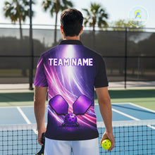 Load image into Gallery viewer, Custom Lightning Purple And Pink Pickleball T-Shirt For Men Pickleball Ball &amp; Paddle Jersey NYN2578