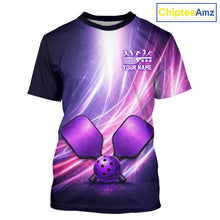 Load image into Gallery viewer, Custom Lightning Purple And Pink Pickleball T-Shirt For Men Pickleball Ball &amp; Paddle Jersey NYN2578