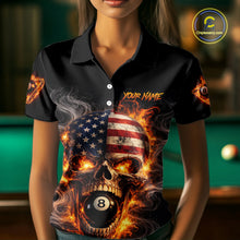 Load image into Gallery viewer, Skull Flaming Pool 8 Ball &amp; 9 Ball Billiard Shirt For Women Personalized 3D Ball Billiard Attire NYN2586