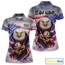 Load image into Gallery viewer, US Flag Grunge Eagle Pool 8 Ball &amp; Cue Billiard Shirt For Women Custom Patriotic Billiard Attire NYN2588
