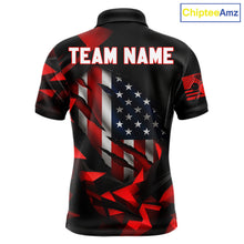 Load image into Gallery viewer, Red Geometric Torn American Flag 8 Ball Pool Billiard Team Shirt Custom Billiard Jerseys For Men NYN2750
