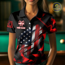 Load image into Gallery viewer, Red Geometric Torn American Flag 8 Ball Pool Billiard Team Shirt Custom Billiard Jerseys For Women NYN2750