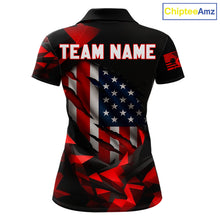 Load image into Gallery viewer, Red Geometric Torn American Flag 8 Ball Pool Billiard Team Shirt Custom Billiard Jerseys For Women NYN2750