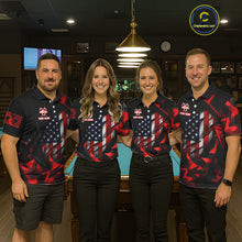 Load image into Gallery viewer, Red Geometric Torn American Flag 8 Ball Pool Billiard Team Shirt Custom Billiard Jerseys For Men NYN2750