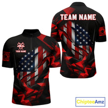 Load image into Gallery viewer, Red Geometric Torn American Flag 8 Ball Pool Billiard Team Shirt Custom Billiard Jerseys For Men NYN2750