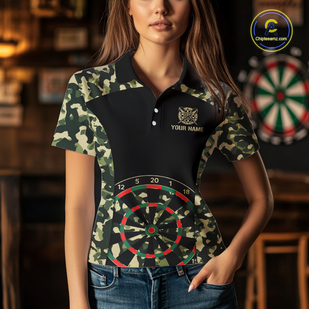 Custom Camouflage Pattern Dartboard Darts Polo Shirts For Women Outfits Darts Jerseys NYN2754