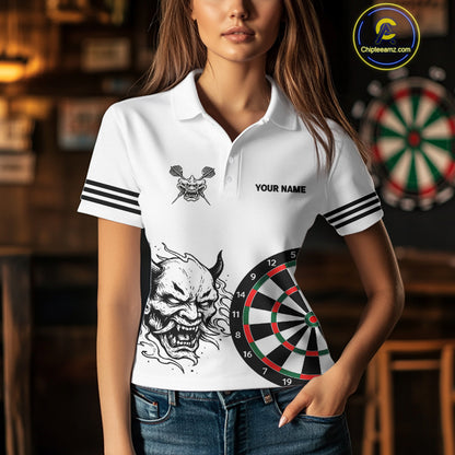 White Demon Head & Darts Arrow Darts Team Shirt For Women - Customizable Name NYN0393