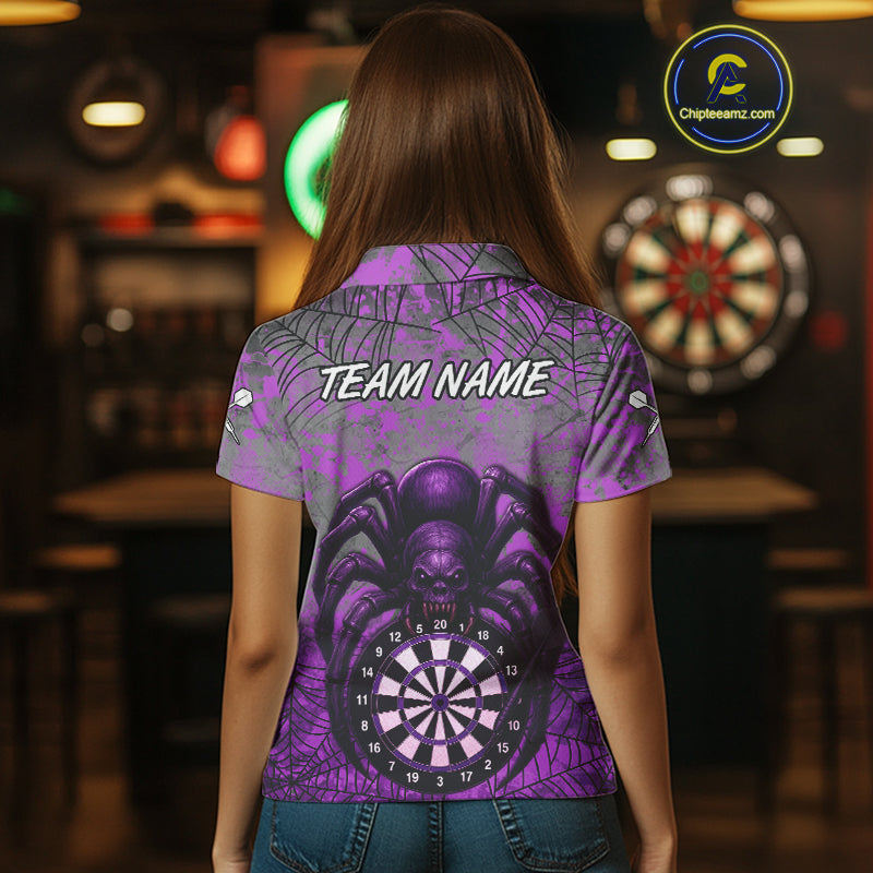 Mauve Skull Spider & Dartboard Darts Shirt For Women - Custom Name & Team Option NYN0394