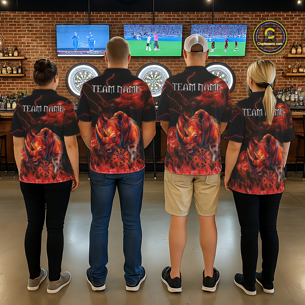 Personalized Women Rhino Dart Polo & Quarter-Zip Shirt Custom Name Team Red Flaming Rhino Dart Jersey NYN3360