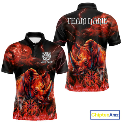 Personalized red flaming rhino dart polo  shirt for men custom dart jersey
