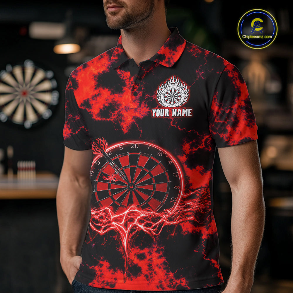 Thunder & Lightning Red Dartboard Darts Shirt Custom Team Shirt For Men, Gift For Darts Players NYN3363