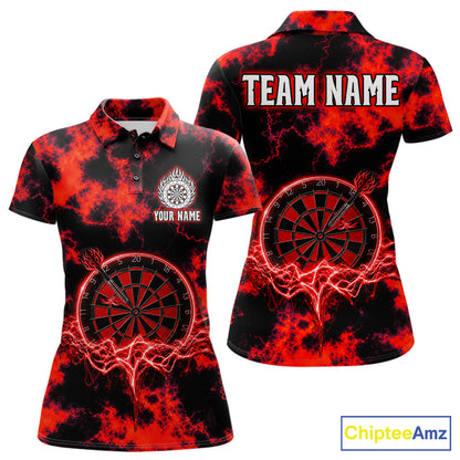 Thunder lightning red dartboard darts polo shirt for women custom team shirt