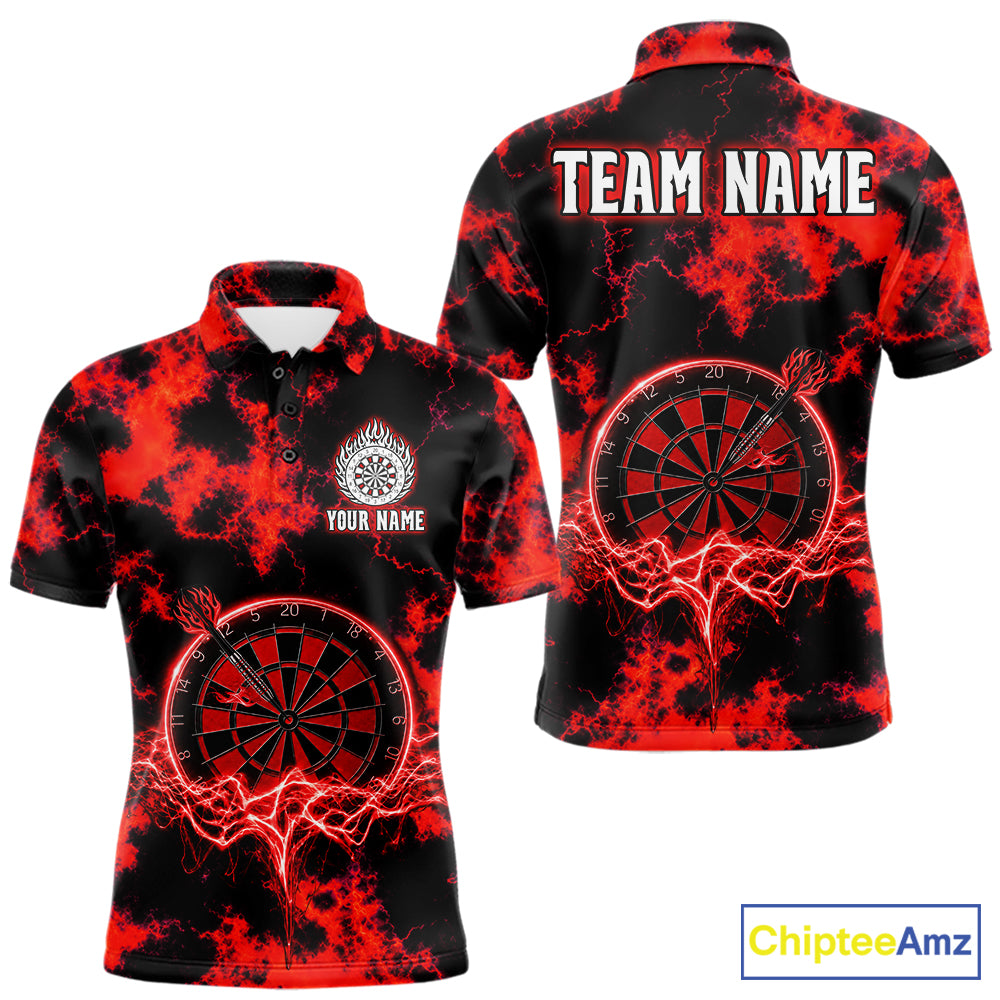 Thunder lightning red dartboard darts shirt for men custom team shirt