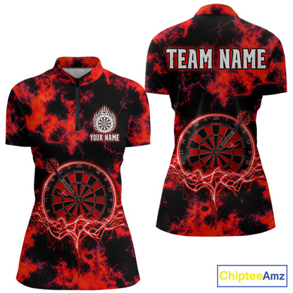 Thunder lightning red dartboard darts 1/4-zip shirt for women custom team shirt