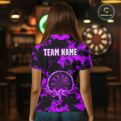 Thunder & Lightning Purple Dartboard Darts Shirt Custom Team Shirt For Women, Gift For Darts Players NYN3364